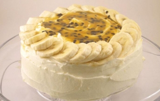 Banana cake with passionfruit cream