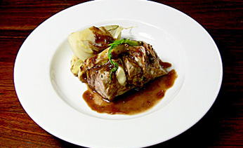 Pork with camembert and plum sauce