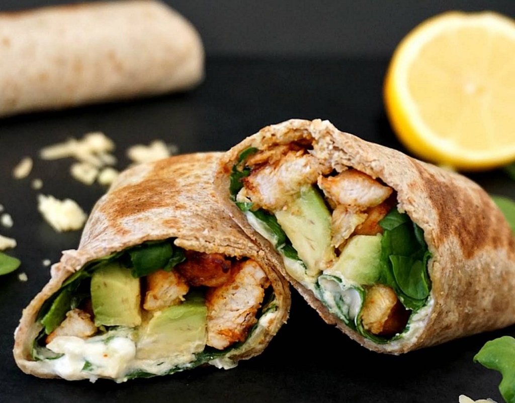 Chicken and avocado tortilla wraps