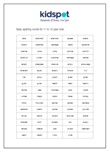 Easy spelling words for 11-12 year olds