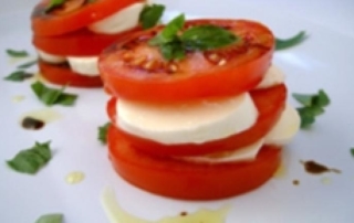 Tomato, mozzarella and basil stacks
