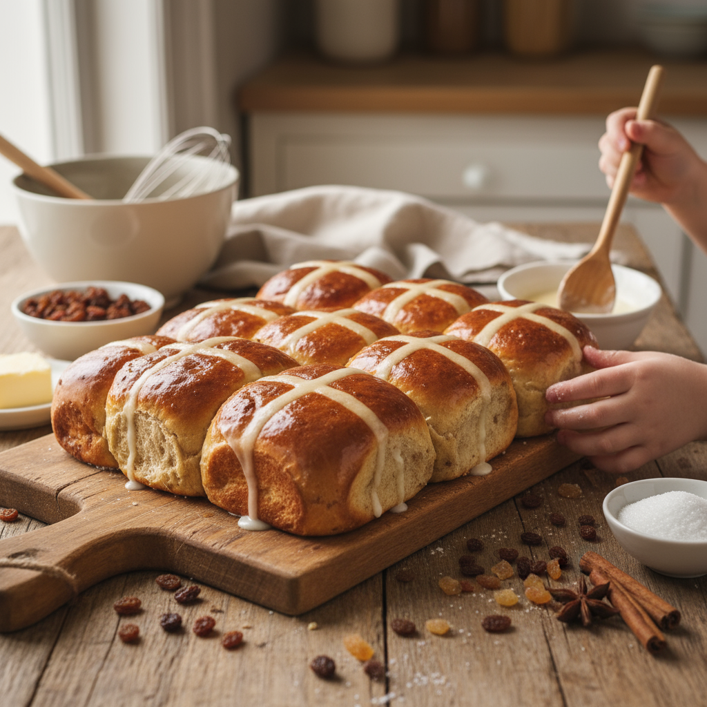 Glazed hot cross buns