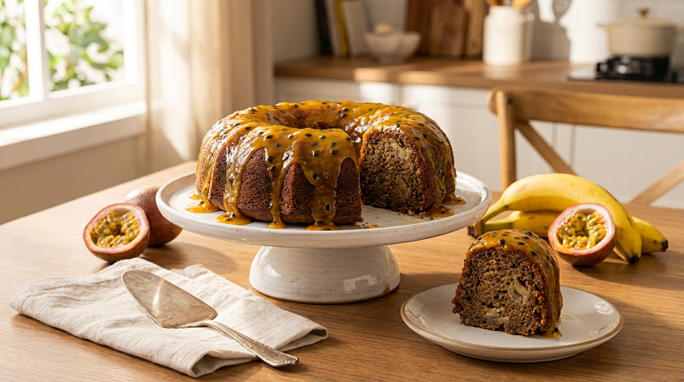 Banana and passionfruit cake