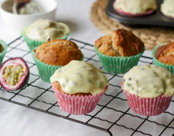 Banana cupcakes with passionfruit icing