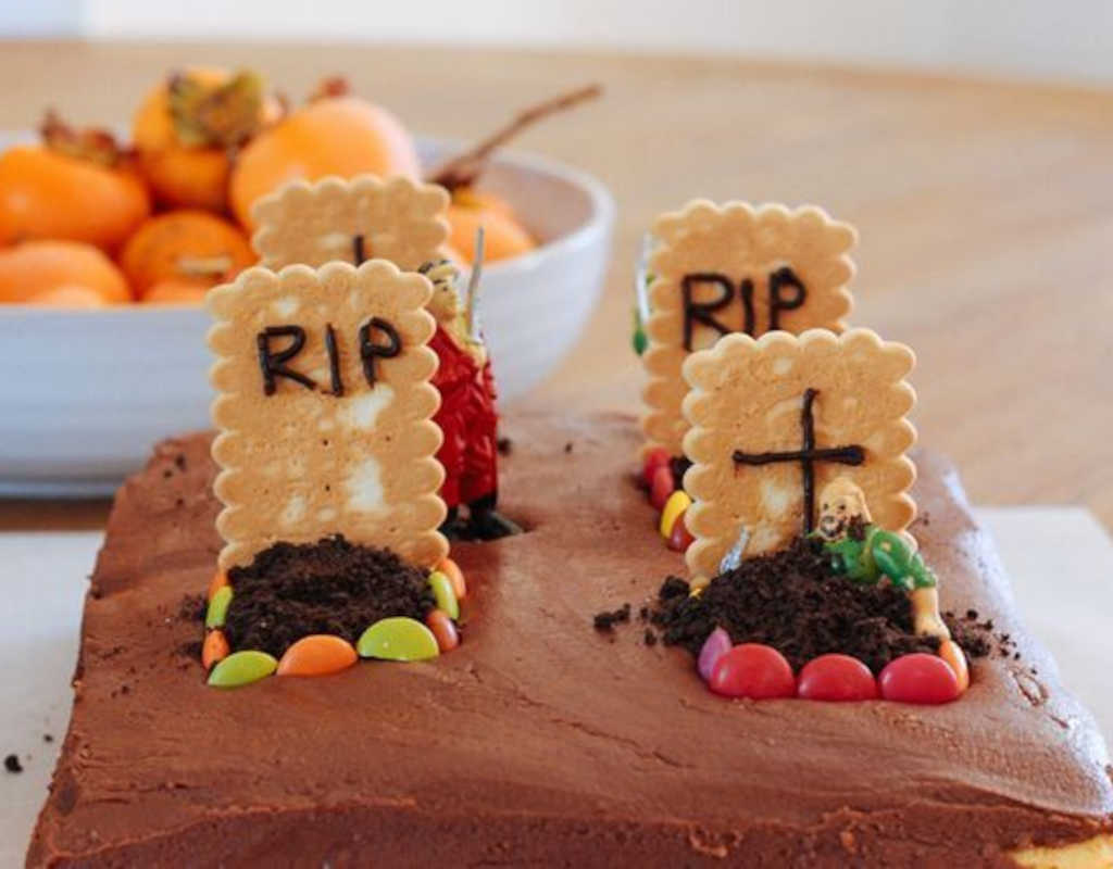 Halloween graveyard cake