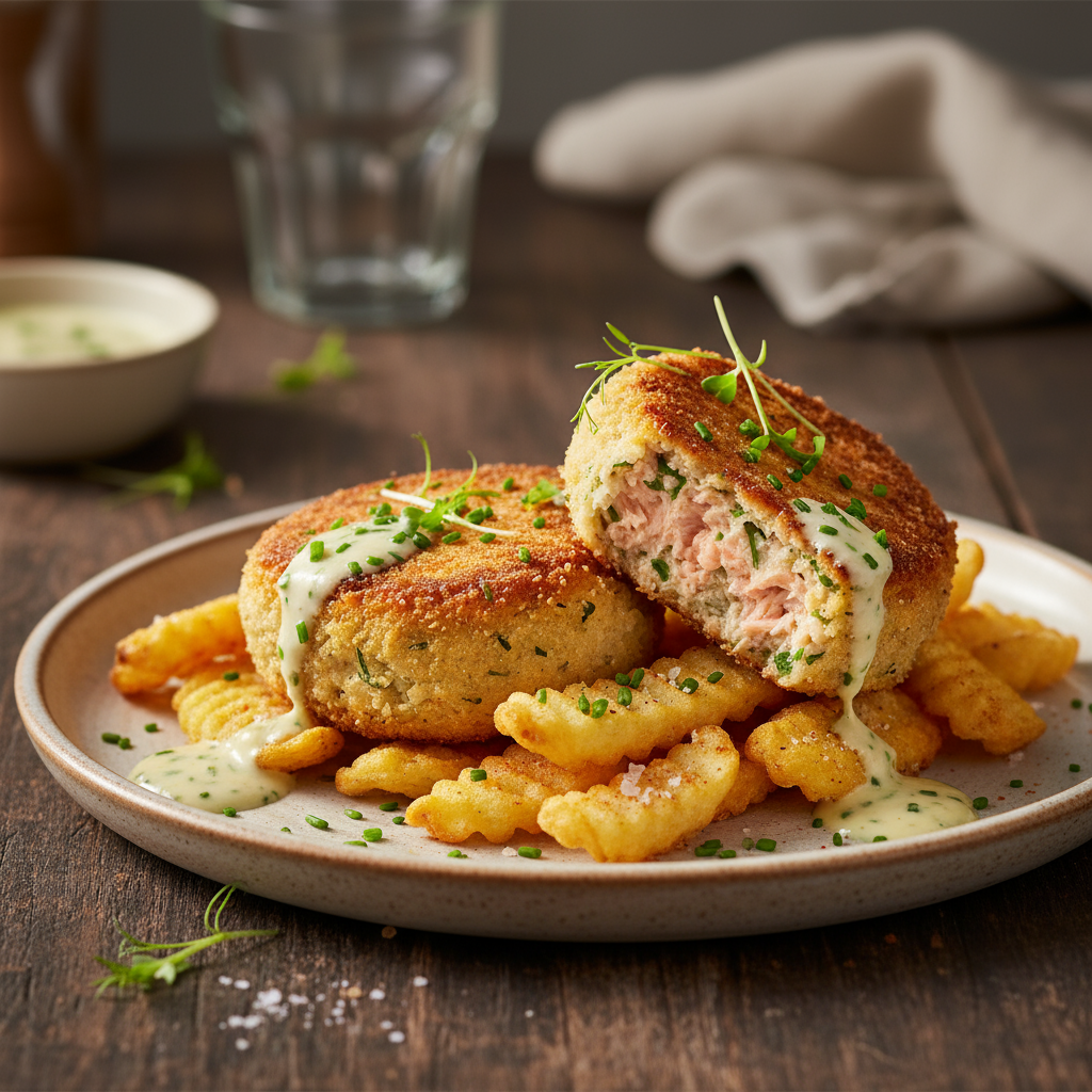 Quick fishcakes with oven baked chips