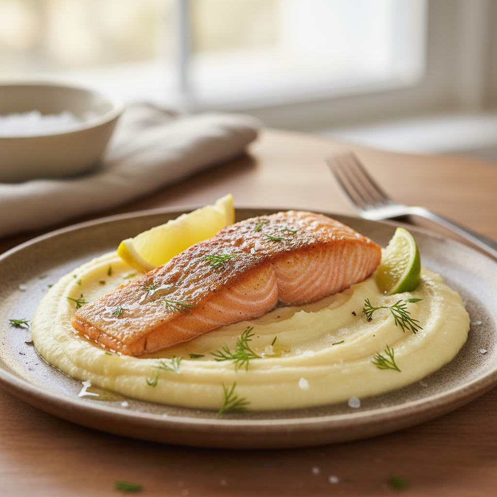 Pan-fried salmon with parsnip puree
