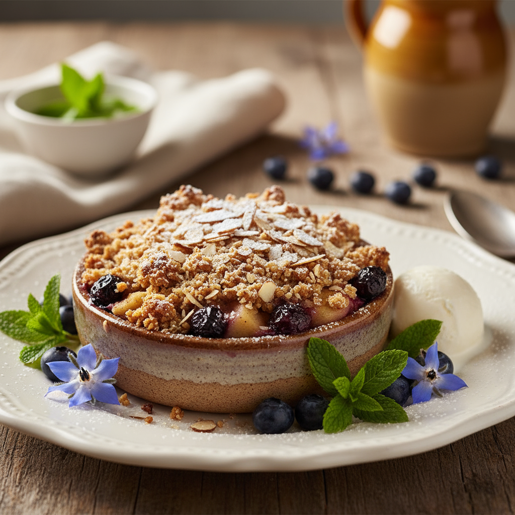 Gluten-free apple and blueberry crumble