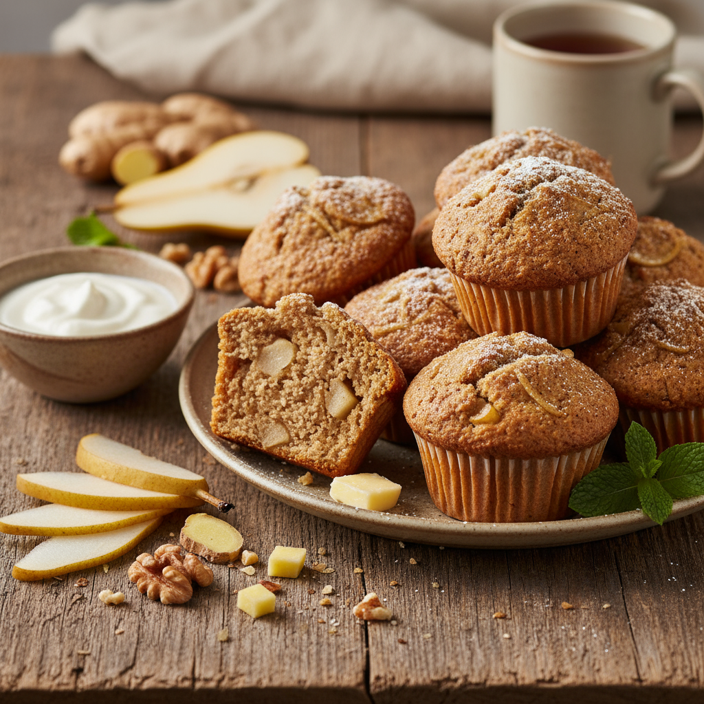 Wholemeal pear and ginger muffins