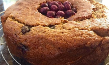 rustic banana, blueberry and coconut cake