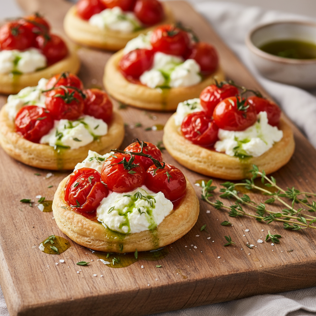 Tomato and ricotta tartlets with thyme oil