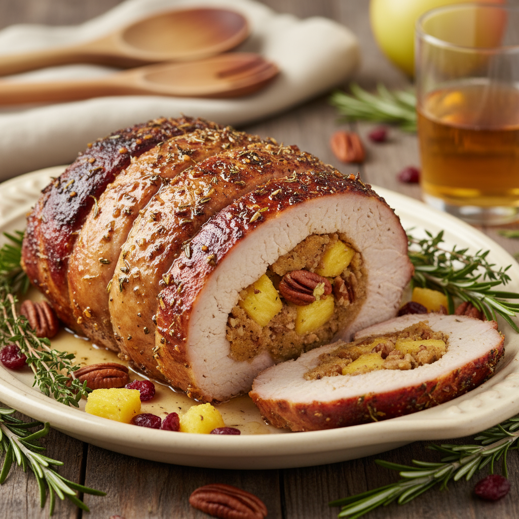 Roast pork loin with Tropical Gold Pineapple & Pecan stuffing