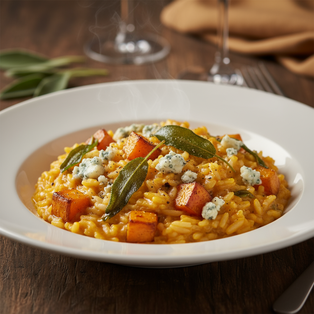 Roast pumpkin and sage risotto with blue cheese
