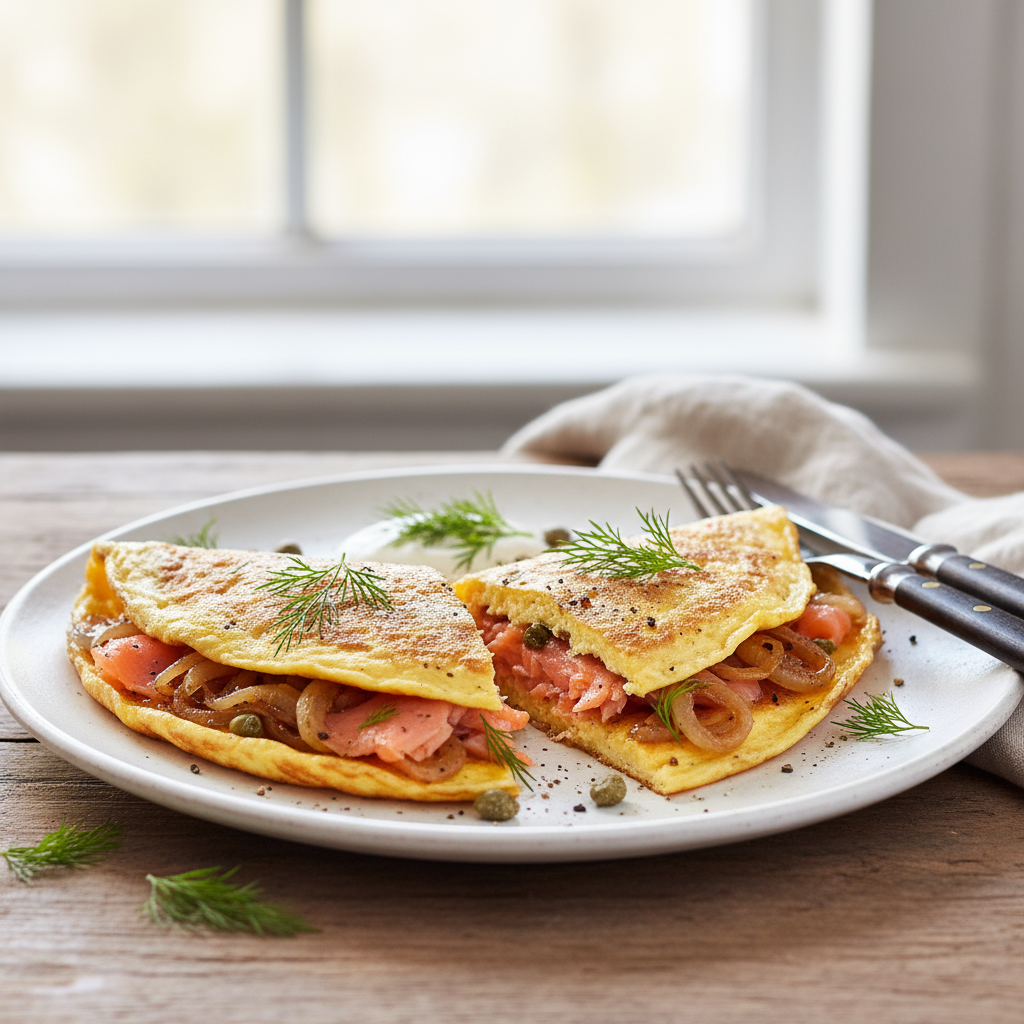Smoked salmon and caramelised onion omelette