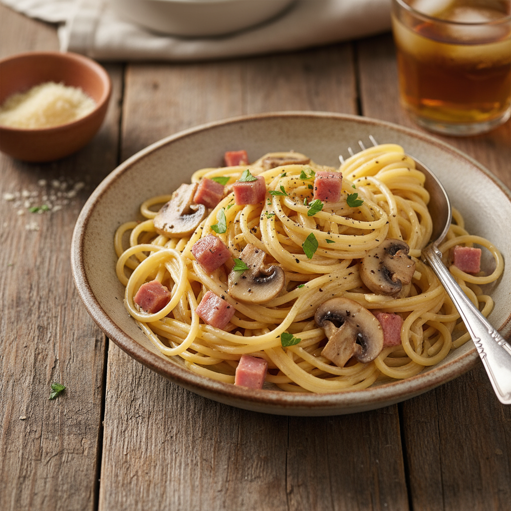 Spaghetti with creamy ham sauce