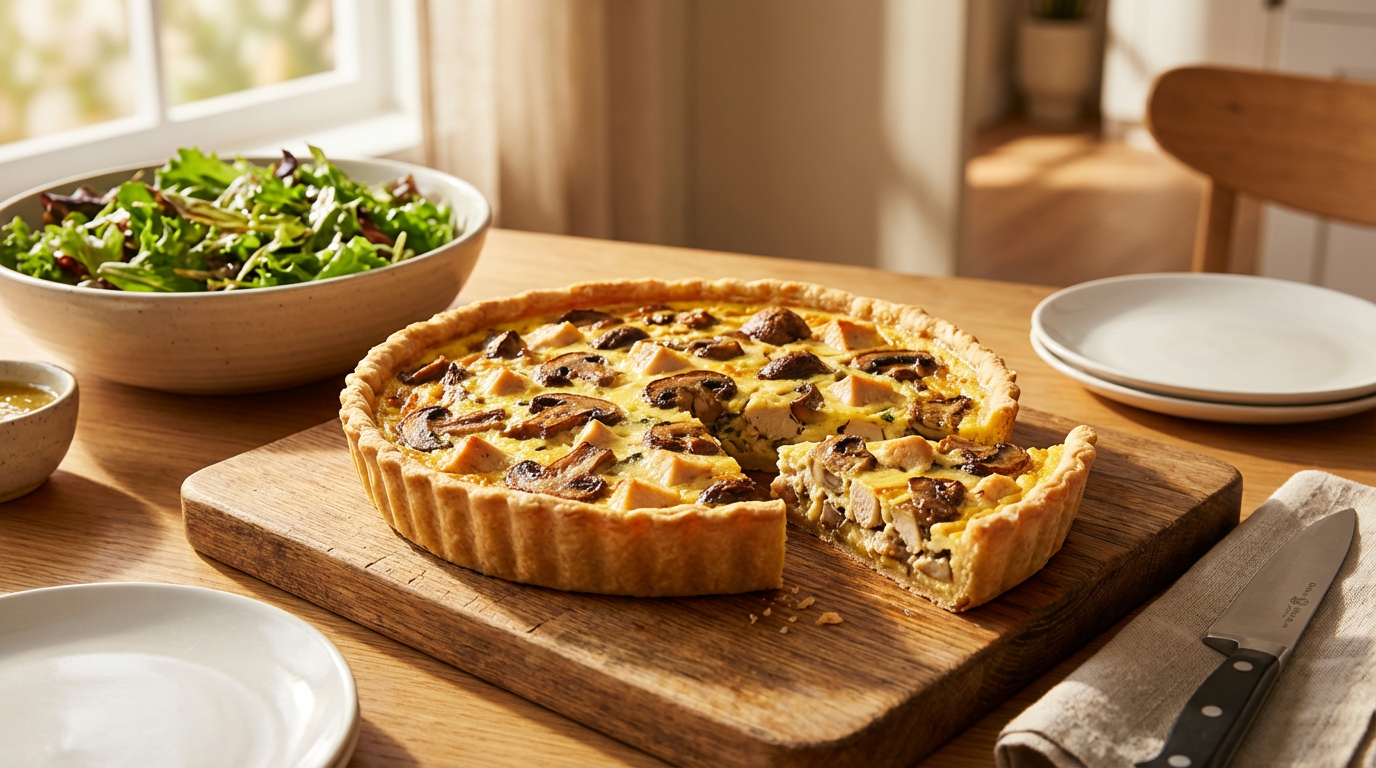 Chicken and mushroom quiche