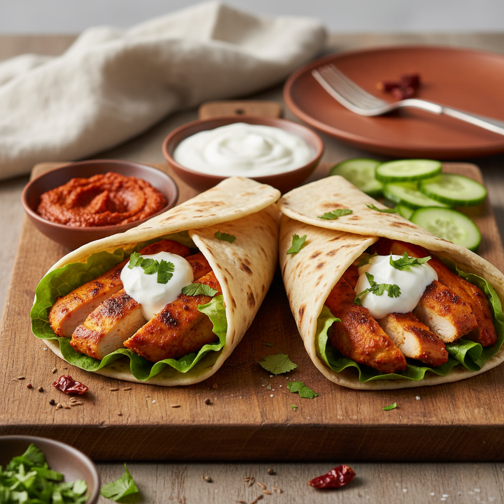 Tandoori chicken wraps