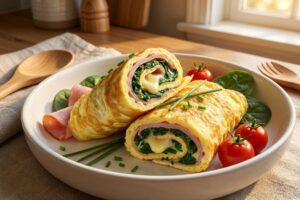 Ham and spinach egg rolls