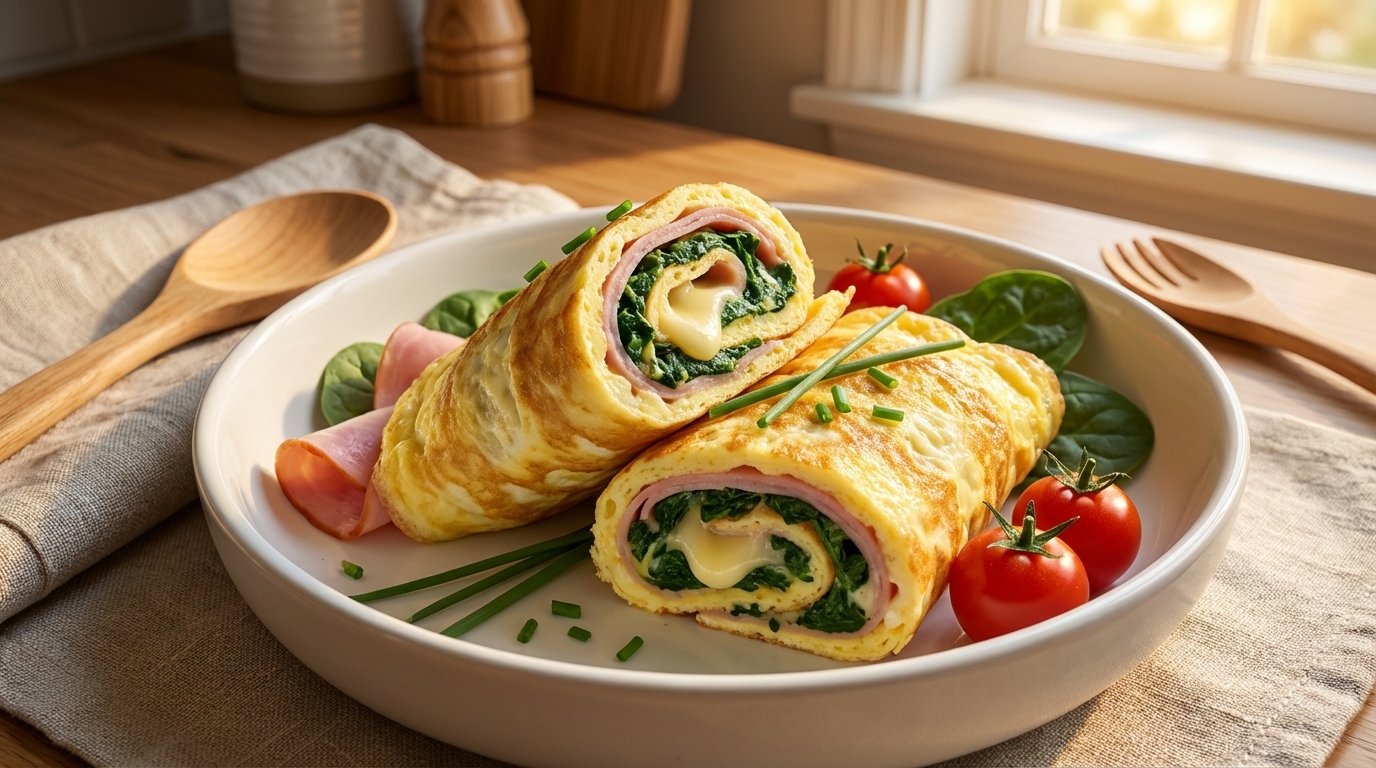 Ham and spinach egg rolls