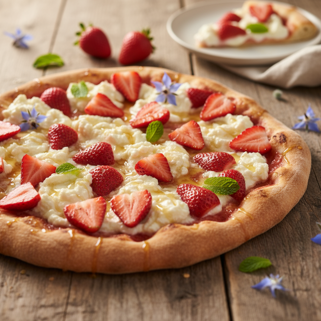 Strawberry and ricotta dessert pizza
