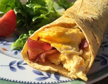 Bacon and egg breakfast burrito