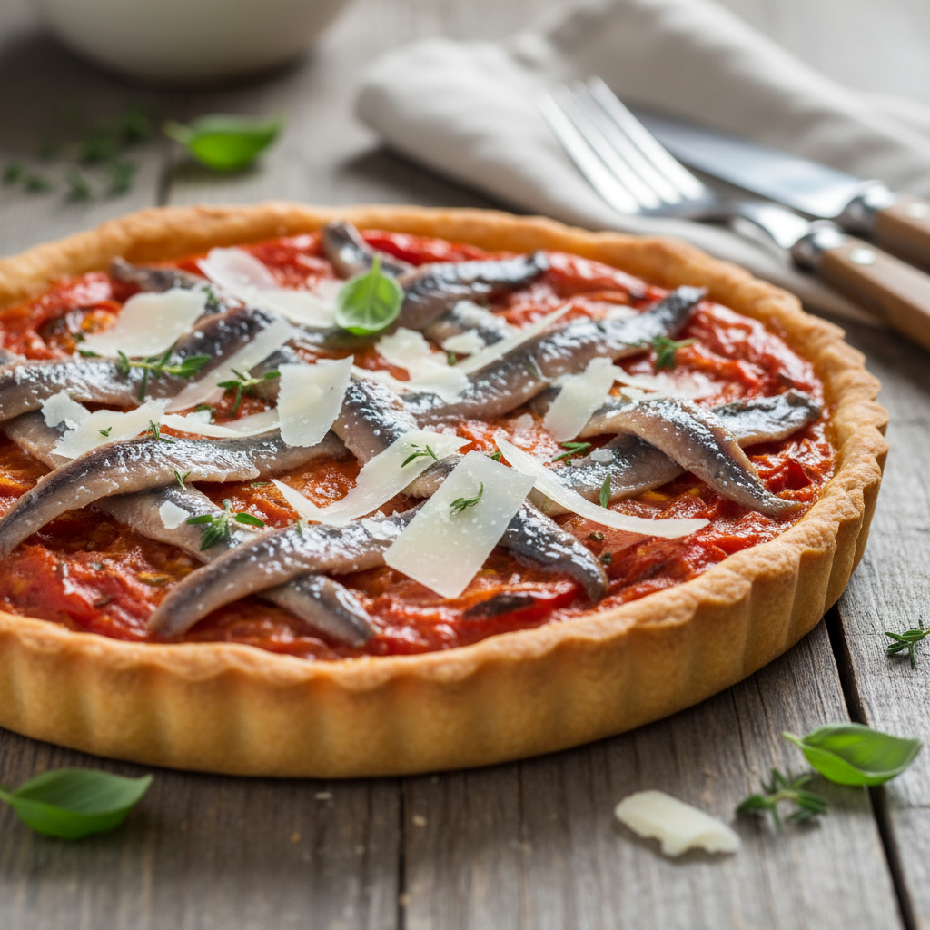 Tomato and anchovy tart