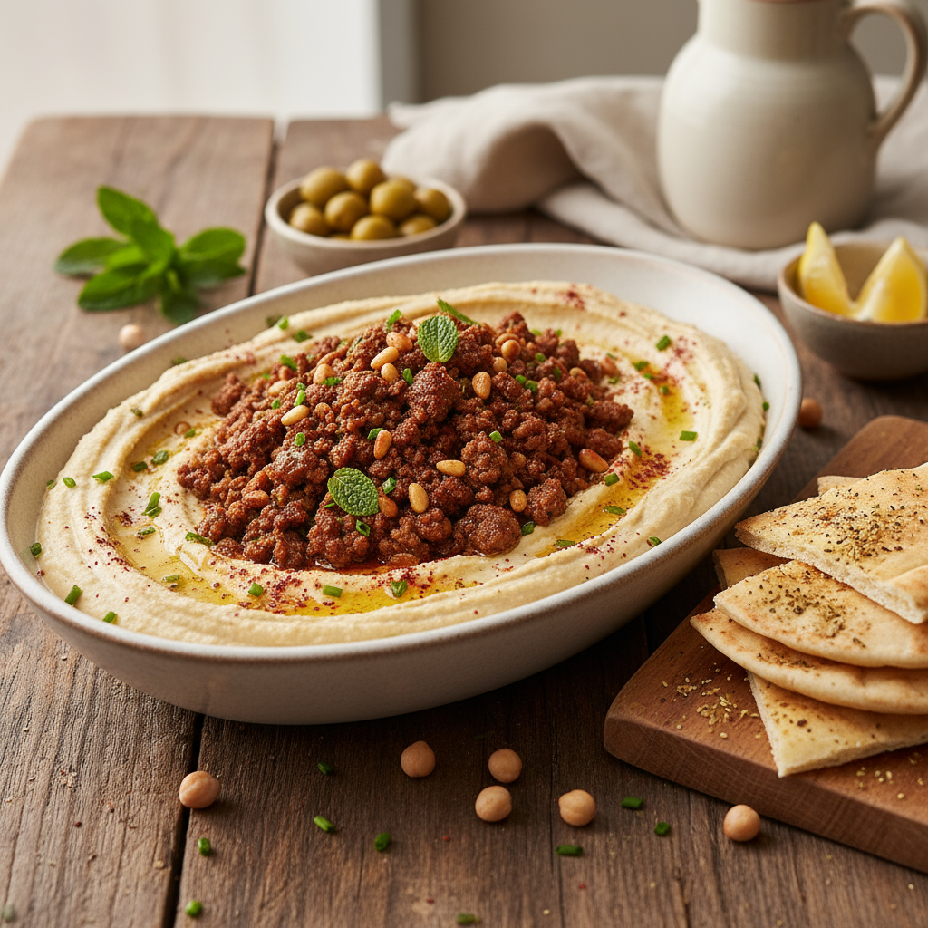 Spiced mince with hummus