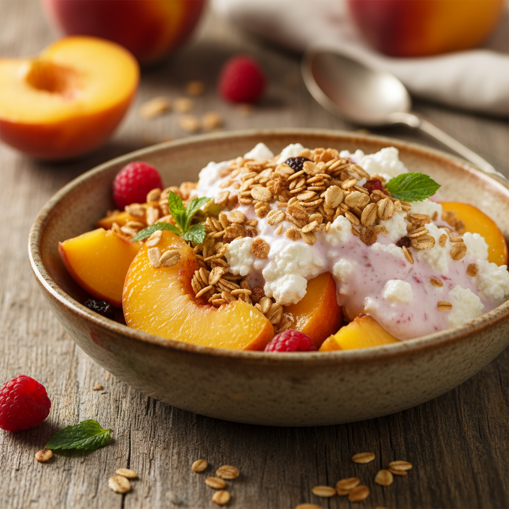 Peaches with crunchy muesli