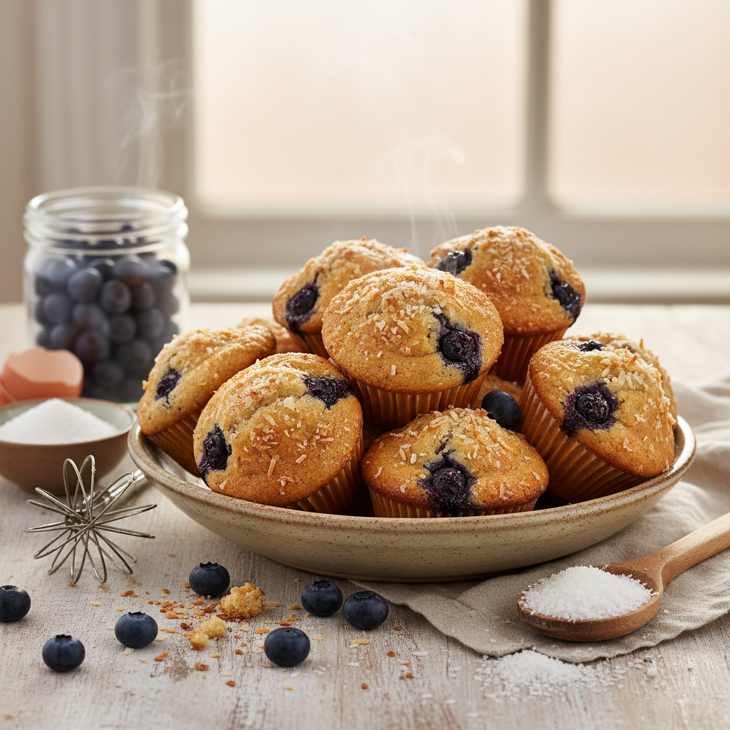 One bowl blueberry and coconut muffins