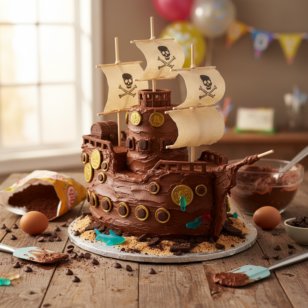 Pirate ship birthday cake