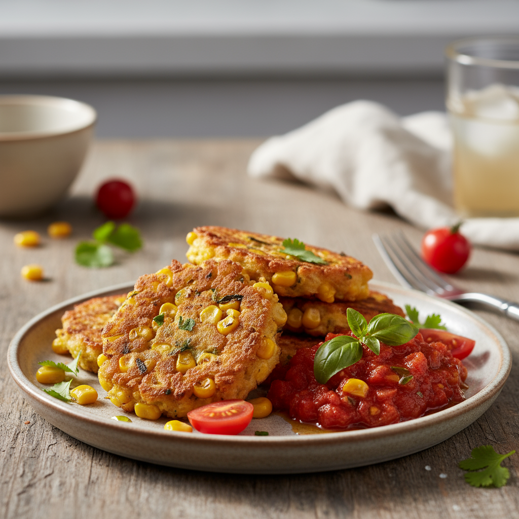 Sweetcorn fritters with tomato relish