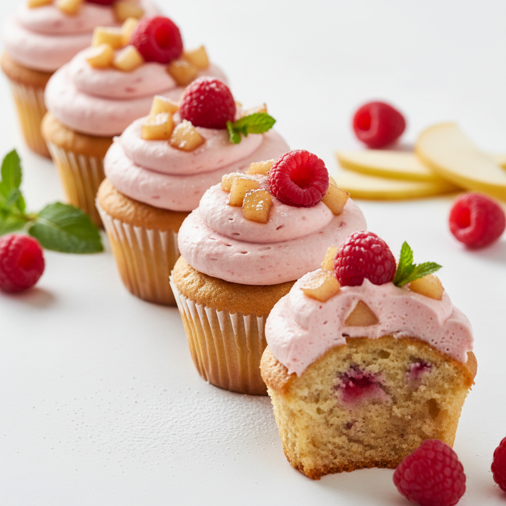 Little pear and raspberry cupcakes