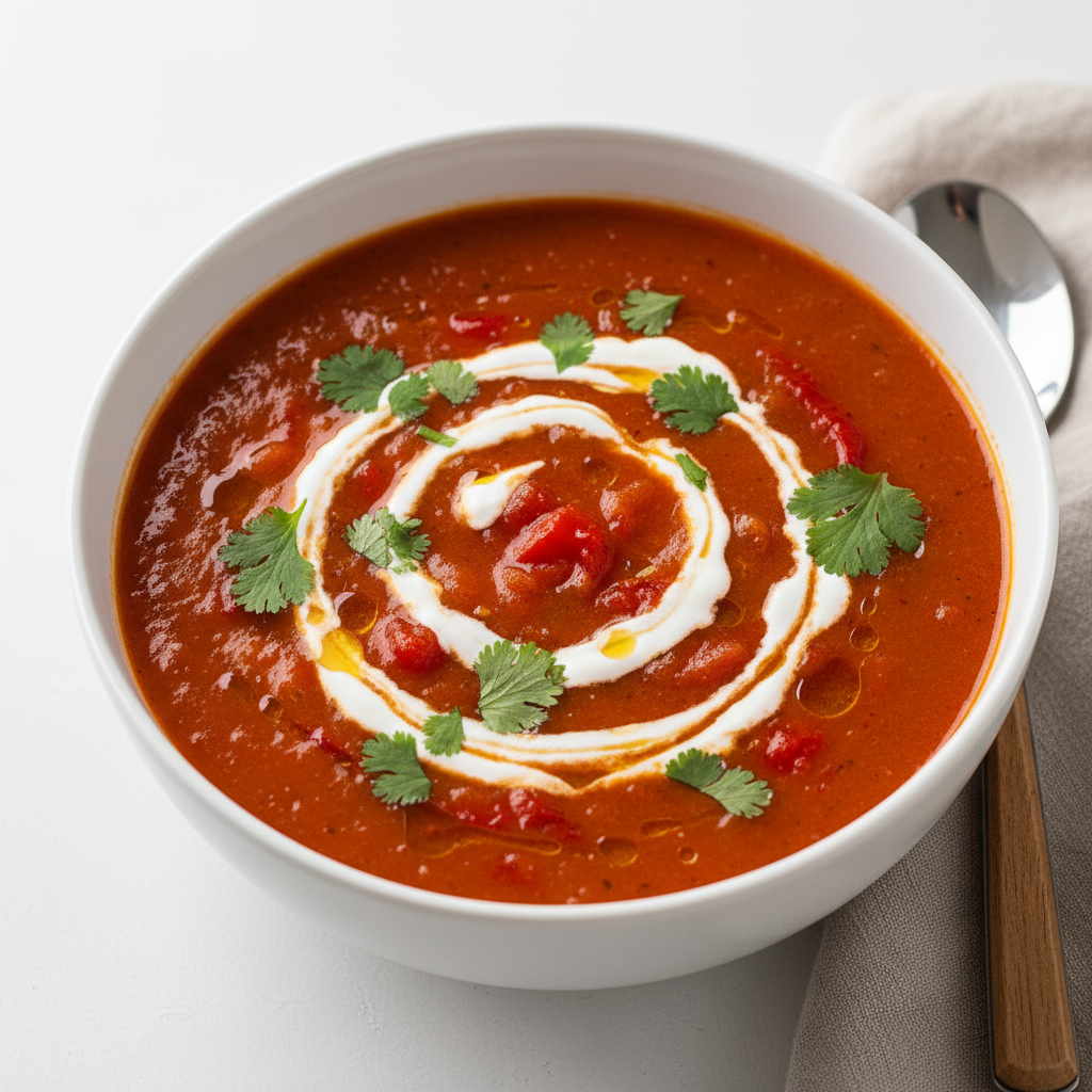 Spicy red pepper and tomato soup