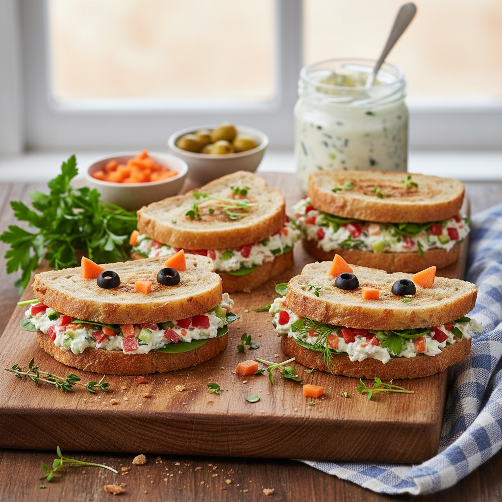 Veggie cream cheese spread pressed sandwiches