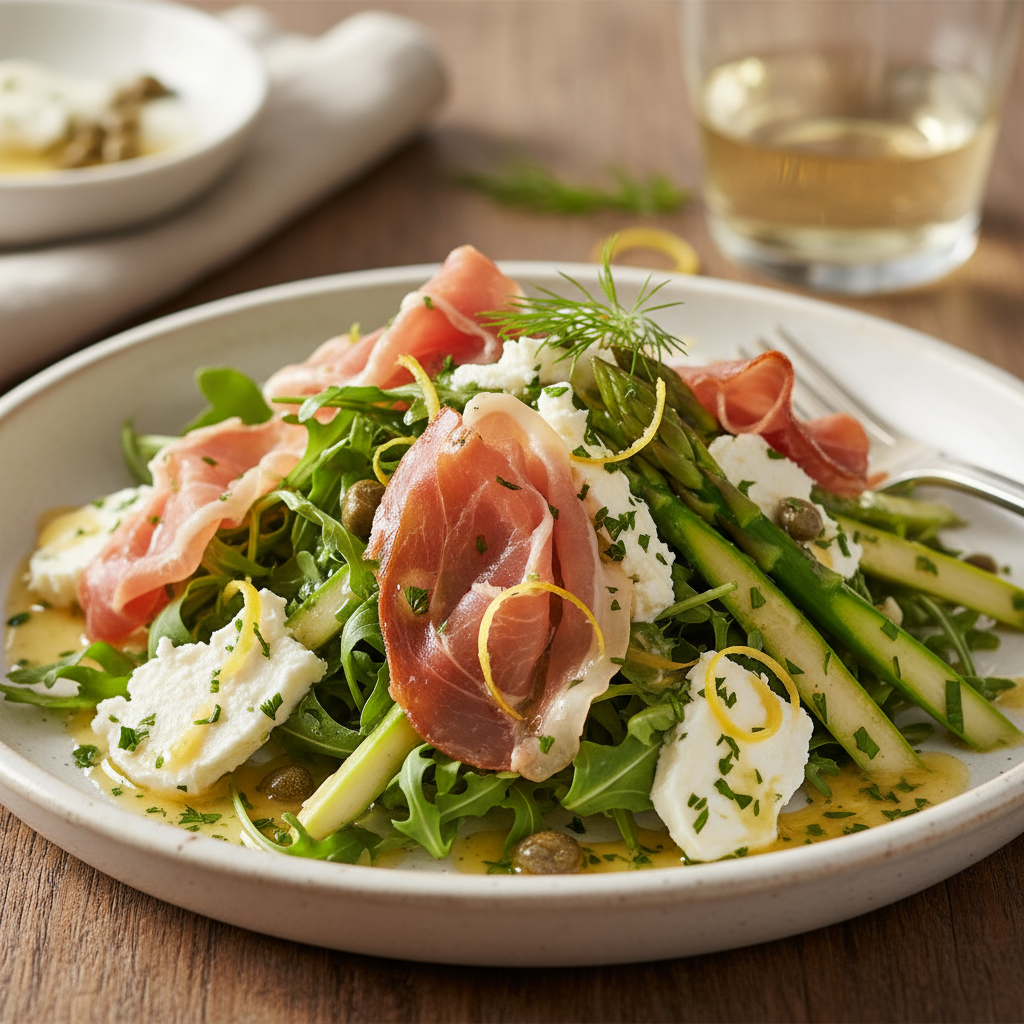 Prosciutto, asparagus and goats cheese salad