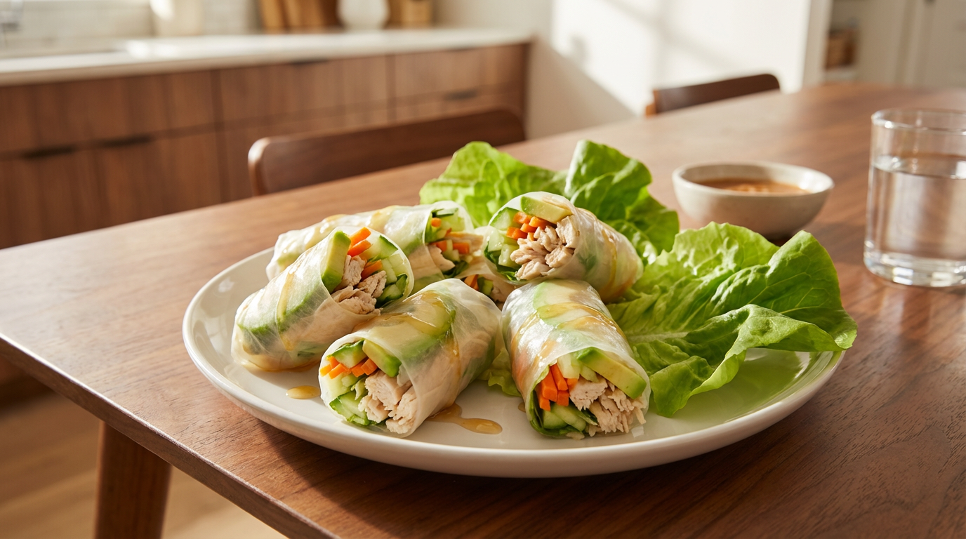 Kid-approved chicken rice paper rolls