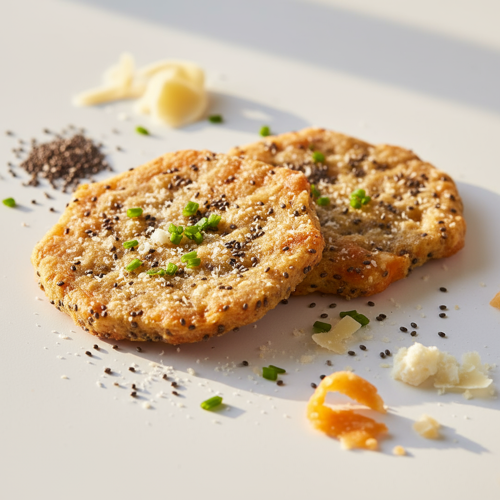 Two cheese crackers with chia seeds