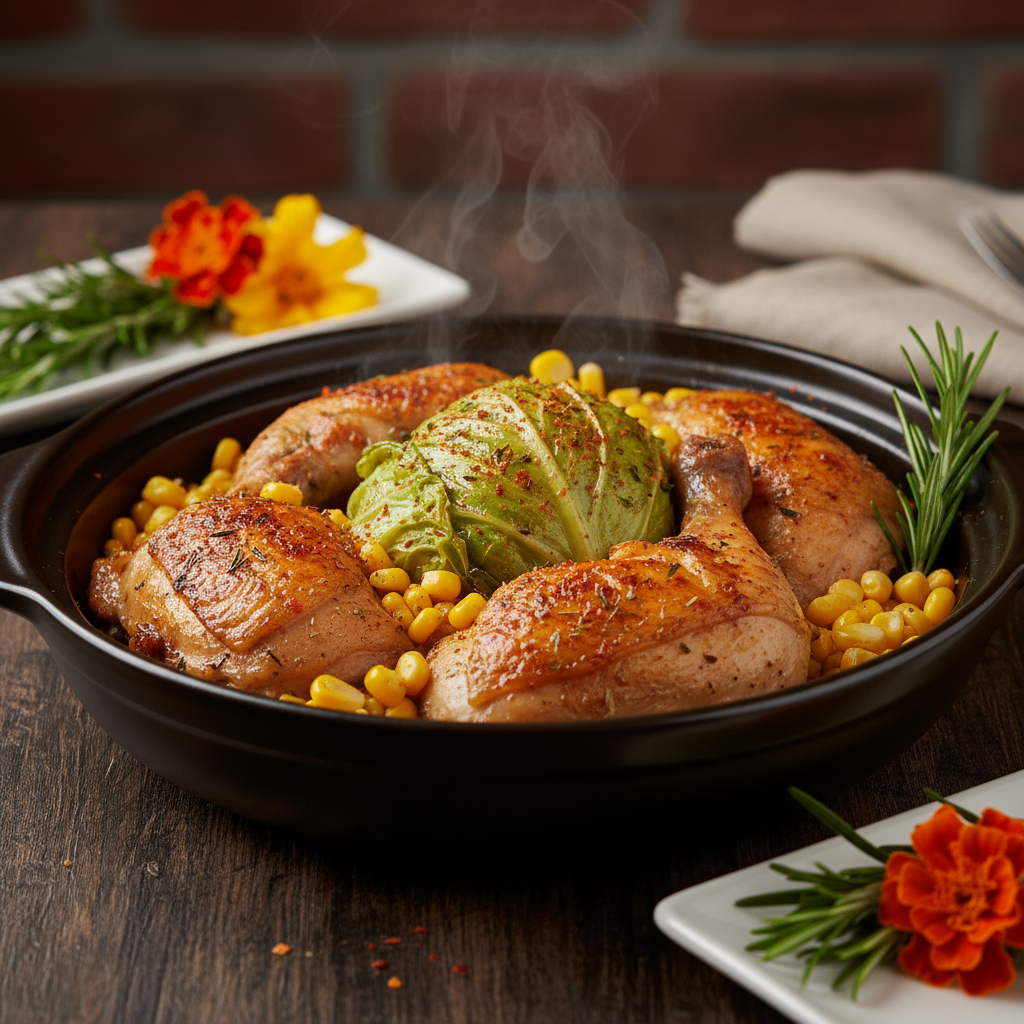 Chicken, corn and hot-pot