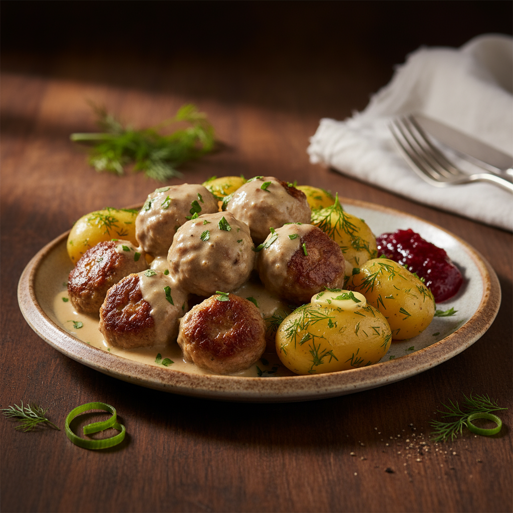 Swedish meatballs with dill potatoes