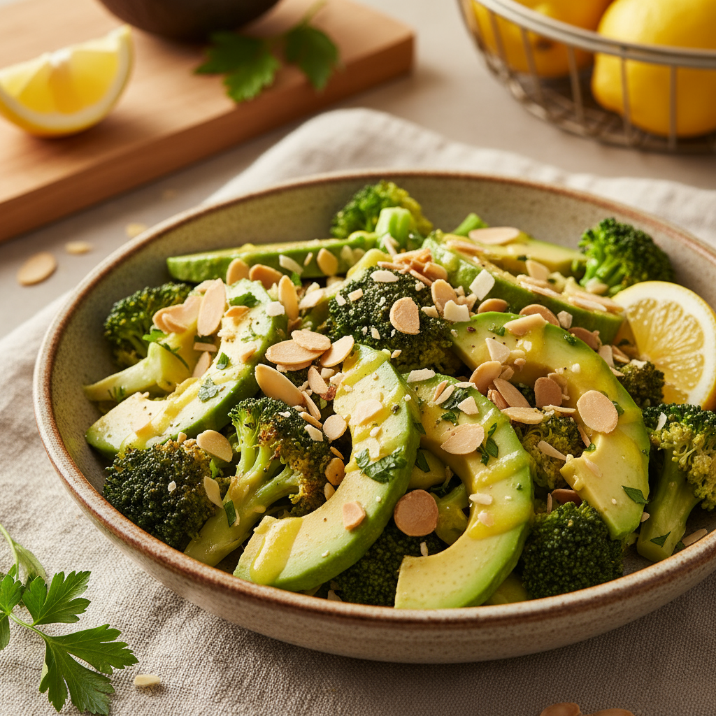 Warm broccoli and avocado salad
