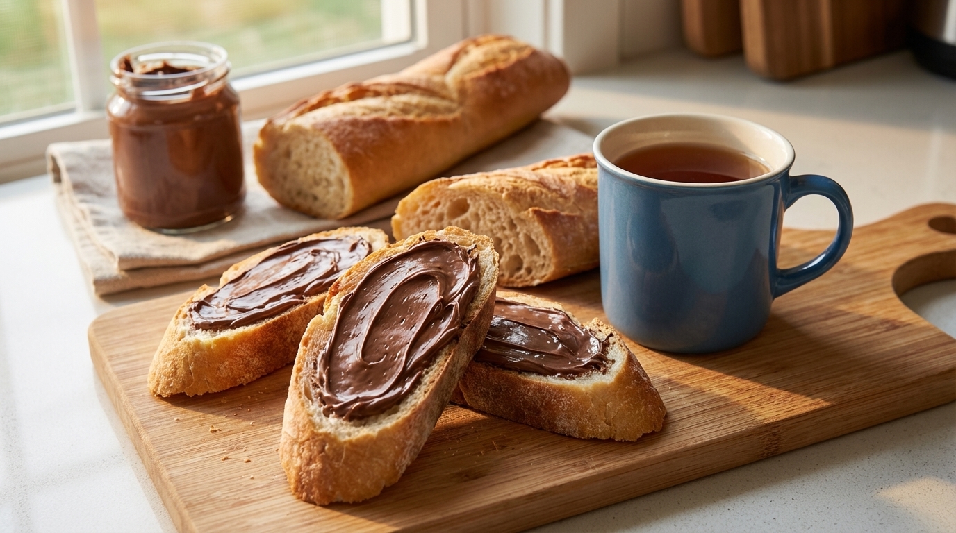 Baguette with chocolate hazelnut spread