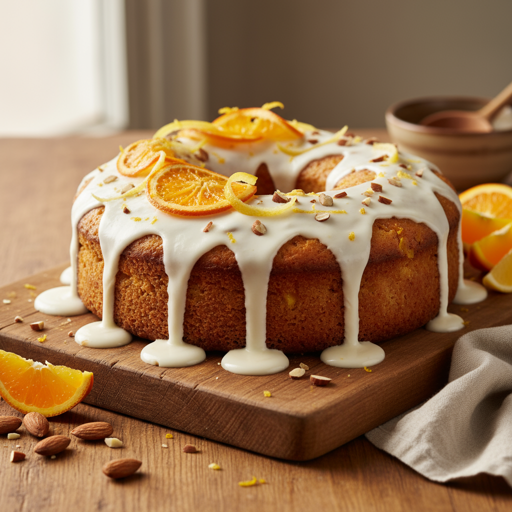 Glazed orange and almond cake