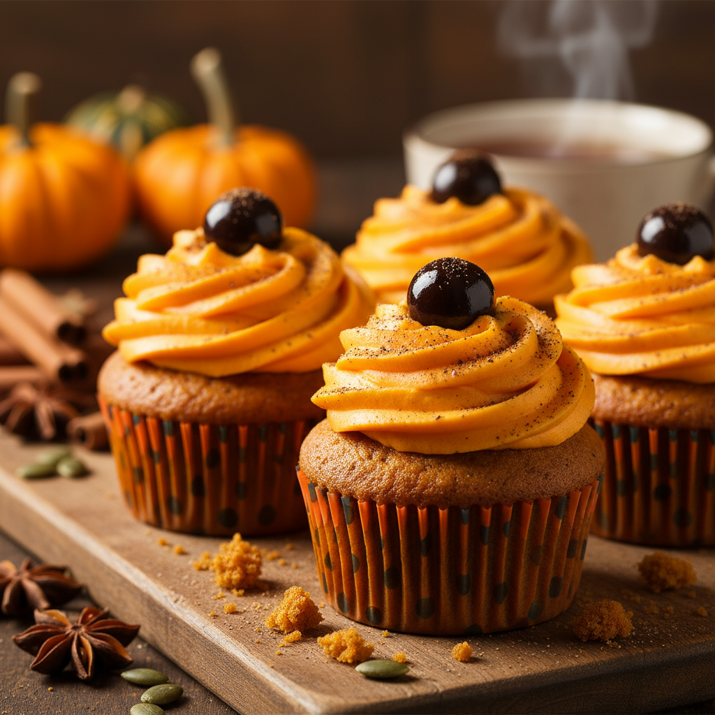 Spiced pumpkin halloween cupcakes