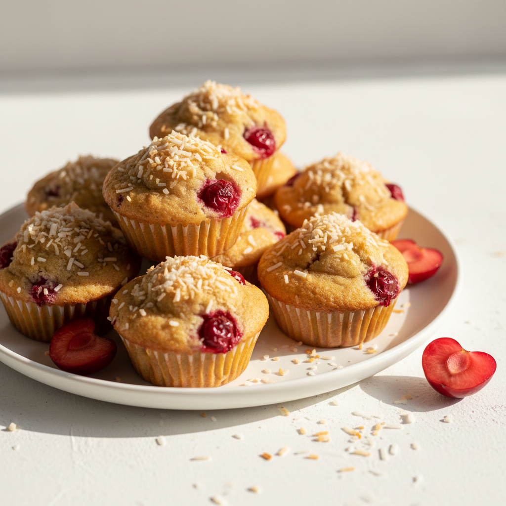 Mini cherry coconut muffins