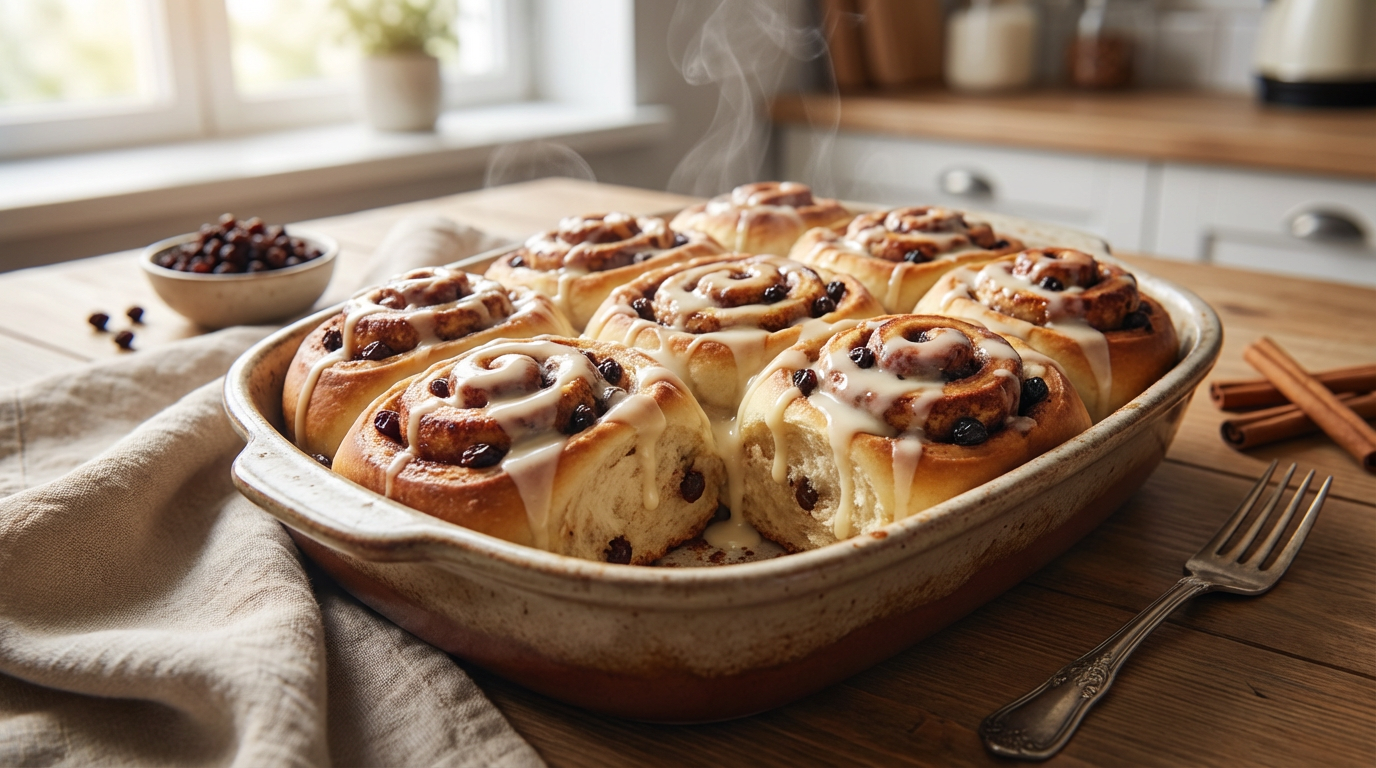 Easy cinnamon and currant scrolls