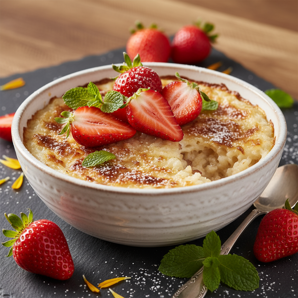 Rice pudding with strawberries