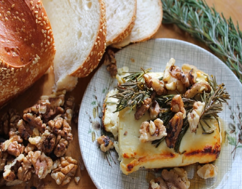 Baked feta with pomegranate glaze
