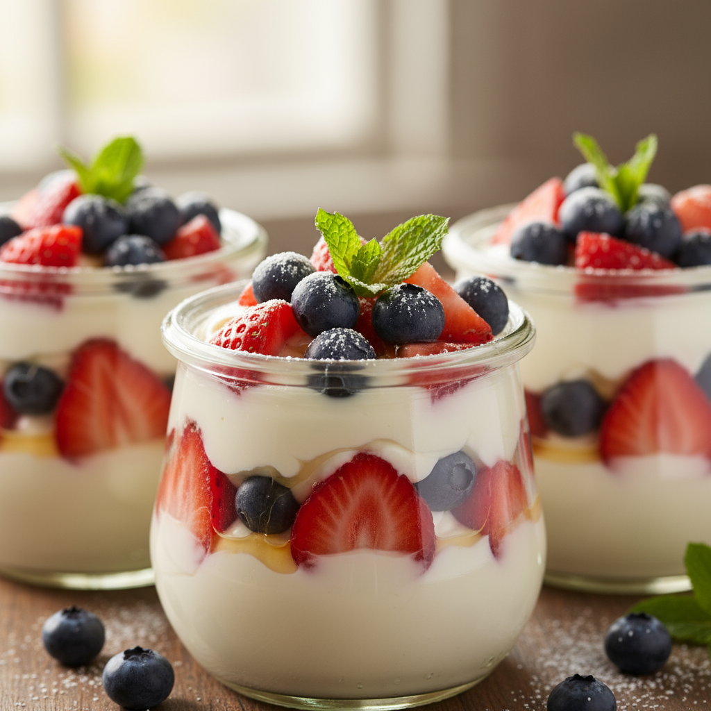 Yoghurt and berry pots