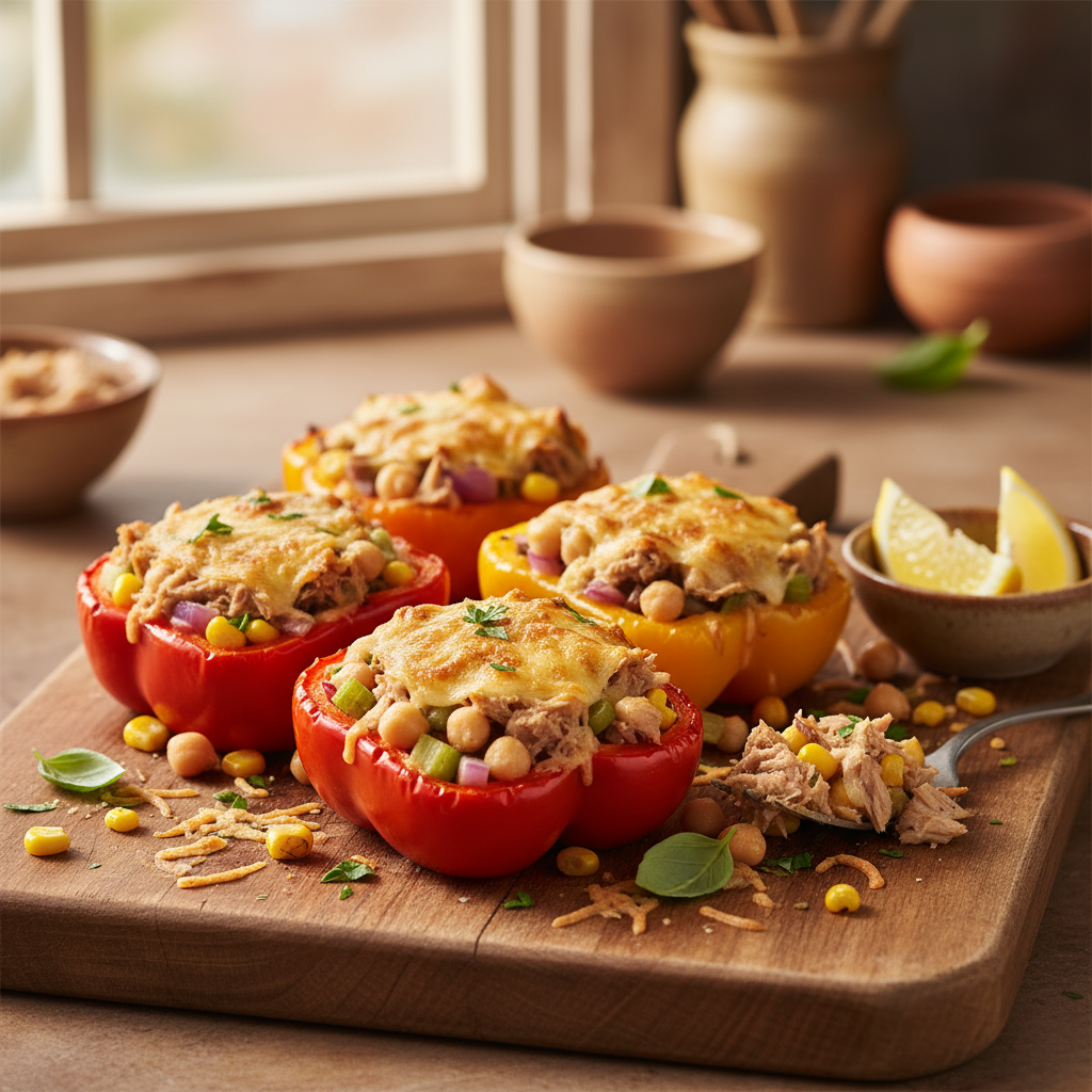 Tuna melt stuffed capsicums