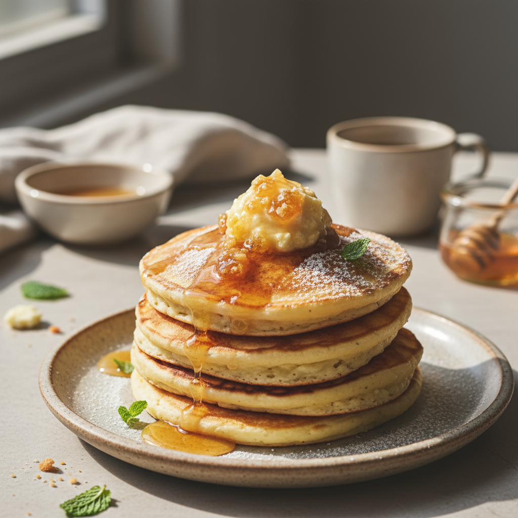 Ricotta pancakes with honeycomb butter